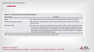 | 114
DIABETES TECHNOLOGY
Diabetes Technology:
Standards of Medical Care in Diabetes - 2022. Diabetes Care 2022;45(Suppl. 1):S83-S96
 