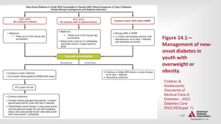 | 267
OLDER ADULTS
Figure 14.1—
Management of new-
onset diabetes in
youth with
overweight or
obesity.
Children &
Adolescents:
Standards of
Medical Care in
Diabetes - 2022.
Diabetes Care
2022;45(Suppl. 1)
 