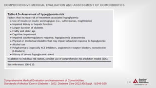 | 63
COMPREHENSIVE MEDICAL EVALUATION AND ASSESSMENT OF COMORBIDITIES
Comprehensive Medical Evaluation and Assessment of Comorbidities:
Standards of Medical Care in Diabetes - 2022. Diabetes Care 2022;45(Suppl. 1):S46-S59
 