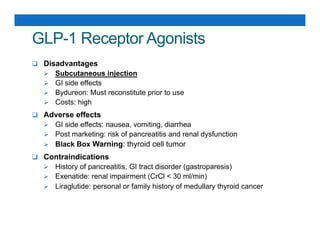 contraindications for glp 1 agonists include Diabetes treatment