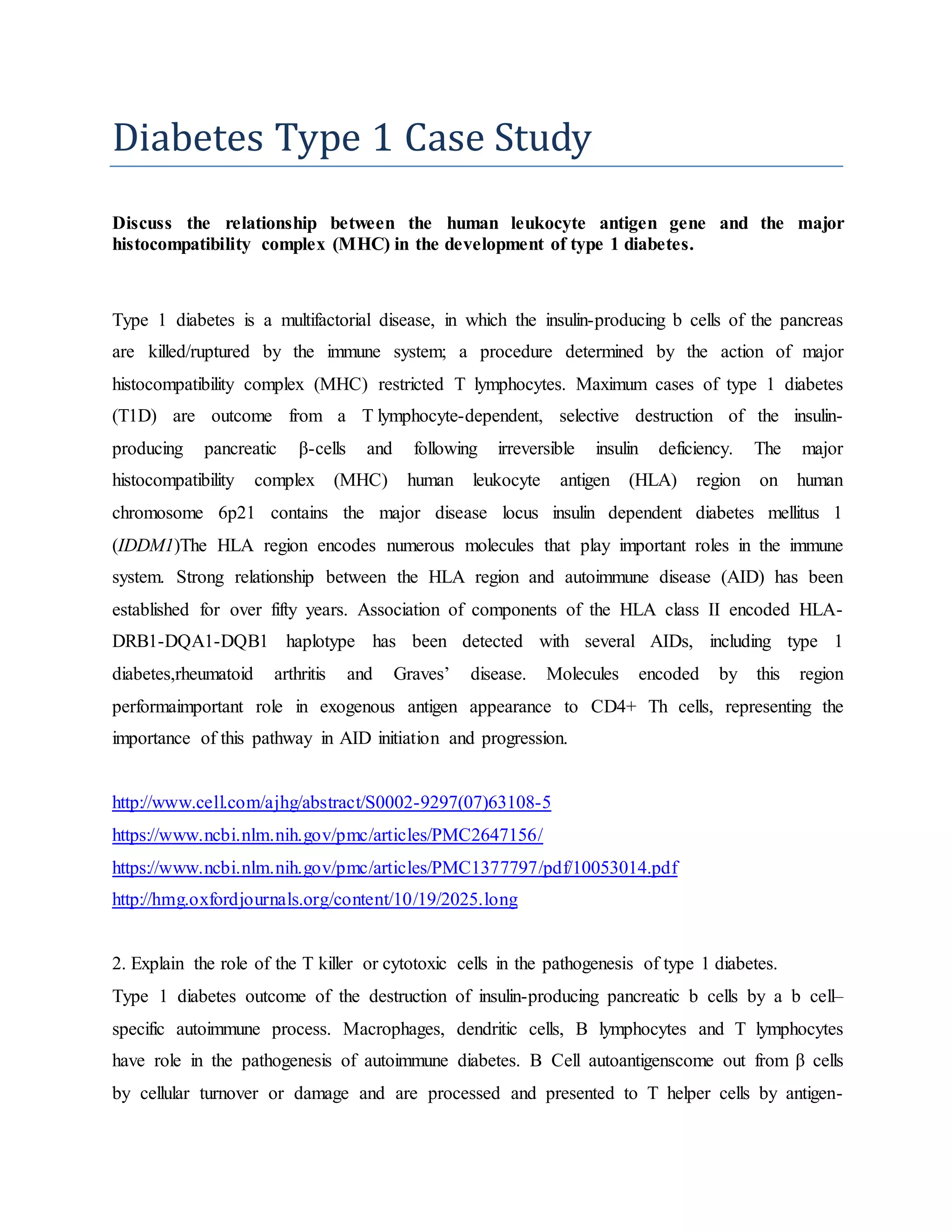 Case Study On Diabetes type 1 case study | DOCX