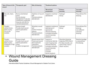 • Wound Management Dressing
Guide
International Best Practice Guidelines: Wound Management in Diabetic Foot Ulcers.
 