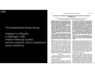 The Collaborative Study Group
Captopril vs Placebo
n=409 type 1 DM
median follow-up 3 years
primary outcome: time to doubling of
serum creatinine
1993
 
