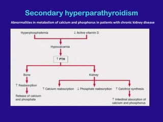 Secondary hyperparathyroidism
Abnormalities in metabolism of calcium and phosphorus in patients with chronic kidney disease
 