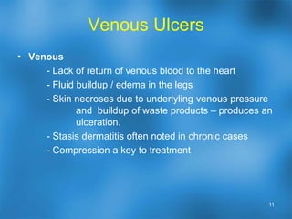 PAD and wound healingThe threshold circulation necessary for wound healing in the diabetic foot is systolic toe pressure 30-45mm Hg or ankle pressure 50-80mm Hg  (ABI  0.40 – 0.66)Arteriosclerosis in diabetics can cause noncompressibleartertiesleading to falsely elevated pressures on lower extremity arterial Doppler evaluation.TcPO2 of 30mm Hg also mentioned frequently as a threshold value for wound healing. 8