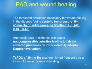 Costs of diabetic limb amputationCosts – average cost per amputation over $40,000 (Surgeon procedure fees only $750 – 1200)Estimated Cost - diabetic amputations in US $1 billion (2007)Medical cost factors:Hospitalization		- Home nursingSurgical procedures	- Skilled nursing facilitiesProsthetic limbs		- Recurrent problemsOther cost factorsLost wages – short-term and long-termLost income tax revenues to federal / state / local governmentDependence on public assistance – Medicaid, Social SecurityDepression, despondency, disruption of family.5