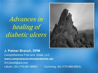 Advances in healing of diabetic ulcers J. Palmer Branch, DPM	 Comprehensive Foot and  Ankle, LLC  www.comprehensivefootandankle.net DrCuboid@aol.com 	 Lilburn, GA (770-921-8800)	 Cumming, GA (770-886-6833) 1 