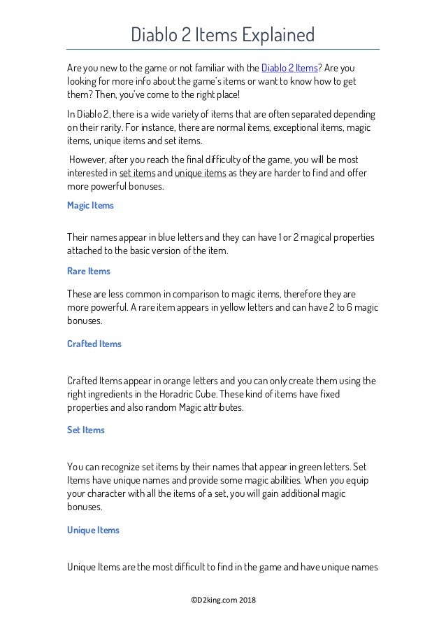 Diablo 2 Items Explained