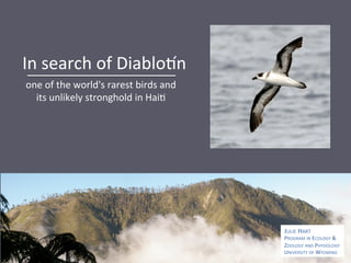 In	
  search	
  of	
  Diablo0n	
  
one	
  of	
  the	
  world's	
  rarest	
  birds	
  and	
  
its	
  unlikely	
  stronghold	
  in	
  Hai:	
  
	
  
JULIE	
  HART	
  
PROGRAM	
  IN	
  ECOLOGY	
  &	
  
ZOOLOGY	
  AND	
  PHYSIOLOGY	
  
UNIVERSITY	
  OF	
  WYOMING	
  
 