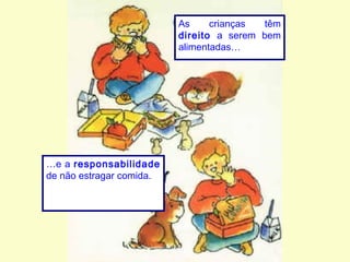 As crianças têm
direito a serem bem
alimentadas…
…e a responsabilidade
de não estragar comida.
 