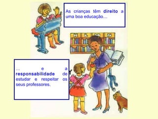 As crianças têm direito a
uma boa educação…
… e a
responsabilidade de
estudar e respeitar os
seus professores.
 