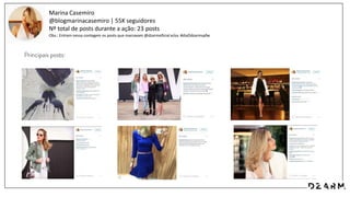 Marina Casemiro
@blogmarinacasemiro | 55K seguidores
Nº total de posts durante a ação: 23 posts
Obs.: Entram nessa contagem os posts que marcavam @dzarmoficial e/ou #diaDdzarmspfw
 