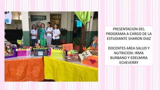 PRESENTACION DEL
PROGRAMA A CARGO DE LA
ESTUDIANTE SHARON DIAZ
DOCENTES AREA SALUD Y
NUTRICION: IRMA
BURBANO Y EDELMIRA
ECHEVERRY
 