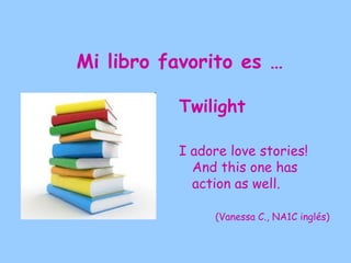 Mi libro favorito es …

          Léon l’africain

          L’histoire est vraiment
             attirante et la fidélité
             historique
             exceptionnelle.

                   (Paco C., NA2 francés)
 