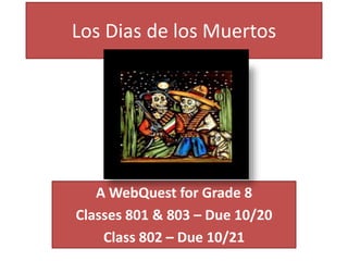 Los Dias de los Muertos
A WebQuest for Grade 8
Classes 801 & 803 – Due 10/20
Class 802 – Due 10/21
 