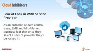 Cloud Inhibitors
Fear of Lock in With Service
Provider
As an outcome of data control
issue, SMB and Mid-Market
business fear that once they
select a service provider they'll
be locked in.
 
