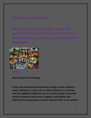 999
AAALLLTTTAAARRREEESSS DDDEEE TTTRRREEESSS PPPIIISSSOOOSSS
EEESSSTTTOOOSSS LLLOOO HHHAAACCCEEENNN CCCAAADDDAAA PPPIIISSSOOO TTTIIIEEENNNEEE SSSUUU
RRREEEPPPRRREEESSSEEENNNTTTCCCIIIOOONNN AAALLLTTTAAARRREEESSS DDDEEE TTTRRREEESSS PPPIIISSSOOOSSS
SSSEEE HHHAAACCCEEENNN EEENNN LLLAAASSS EEESSSCCCUUUEEELLLAAASSS OOO EEENNN AAALLLGGGUUUNNNAAASSS
FFFAAAMMMIIILLLIIIAAASSS...
PPPIIISSSOOO 111
RRReeeppprrreeessseeennntttaaaccciiióóónnn dddeeelll fffuuueeegggooo
CCCooommmooo rrreeeppprrreeessseeennntttaaaccciiióóónnn dddeeelll eeellleeemmmeeennntttooo fffuuueeegggooo sssuuueeellleeennn aaañññaaadddiiirrrssseee
vvveeelllaaasss,,, vvveeelllaaadddooorrraaasss yyy ccciiirrriiiooosss,,, pppooorrr sssuuu fffáááccciiilll mmmaaannneeejjjooo yyy sssuuu rrreeelllaaaccciiióóónnn
cccooonnn lllooosss sssííímmmbbbooolllooosss rrreeellliiigggiiiooosssooosss... EEEnnn sssuuu vvveeerrrsssiiióóónnn mmmeeennnooosss fffrrreeecccuuueeennnttteee
pppuuueeedddeeennn aaañññaaadddiiirrrssseee aaannntttooorrrccchhhaaasss yyy fffooogggaaatttaaasss cccooonnntttrrrooolllaaadddaaasss qqquuueee
rrreeeppprrreeessseeennntttaaannn lllaaa ggguuuíííaaa pppaaarrraaa eeelll aaalllmmmaaa,,, iiinnncccllluuusssooo lllaaa llluuuzzz eeennn sssuuu cccaaammmiiinnnooo
 