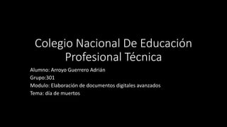 Colegio Nacional De Educación
Profesional Técnica
Alumno: Arroyo Guerrero Adrián
Grupo:301
Modulo: Elaboración de documentos digitales avanzados
Tema: día de muertos
 