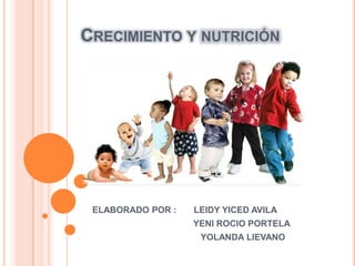 CRECIMIENTO Y NUTRICIÓN
ELABORADO POR : LEIDY YICED AVILA
YENI ROCIO PORTELA
YOLANDA LIEVANO
 