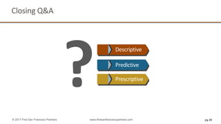 Closing	Q&A
pg 26© 2017 First San Francisco Partners www.firstsanfranciscopartners.com
Descriptive
Predictive
Prescriptive
?
 