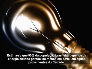 Estima-se que 90% da população brasileira depende da energia elétrica gerada, ao menos em parte, em águas provenientes do Cerrado. 