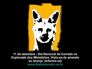 11 de setembro - Dia Nacional do Cerrado na Esplanada dos Ministérios. Vista-se de amarelo ou laranja. (Informe-se) www.diadocerrado.vai.la 
