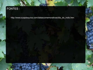 FONTES :


  http://www.suapesquisa.com/datascomemorativas/dia_do_indio.htm
 