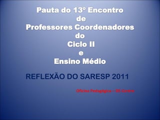 REFLEXÃO DO SARESP 2011 Oficina Pedagógica – DE-Centro 