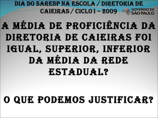 A média de proficiência da diretoria de caieiras foi igual, superior, inferior da média da rede estadual? O que podemos justificar? 