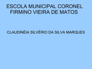 ESCOLA MUNICIPAL CORONEL
 FIRMINO VIEIRA DE MATOS


CLAUDINÉIA SILVÉRIO DA SILVA MARQUES
 