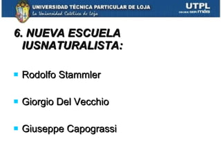 6. NUEVA ESCUELA IUSNATURALISTA: Rodolfo Stammler Giorgio Del Vecchio Giuseppe Capograssi 