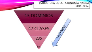 ESTRUCTURA DE LA TAXONOMÍA NANDA
2015-2017.
13 DOMINIOS
47 CLASES
235
DX
 
