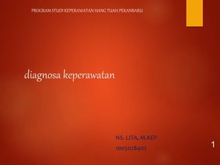 diagnosa keperawatan
NS. LITA, M.KEP
1005028402 1
PROGRAM STUDI KEPERAWATAN HANG TUAH PEKANBARU
 