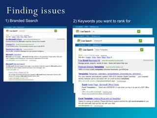 Finding issues 1) Branded Search 2) Keywords you want to rank for 