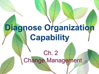 Diagnose Organization
Capability
Ch. 2
Change Management
 