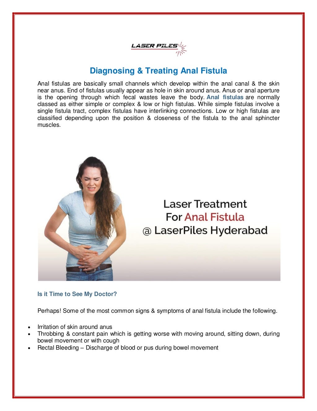 Diagnosing & Treating Anal Fistula Laser Piles Clinic Hyderabad
