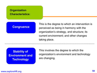 Organization Characteristics: Congruence This is the degree to which an intervention is perceived as being in harmony with...