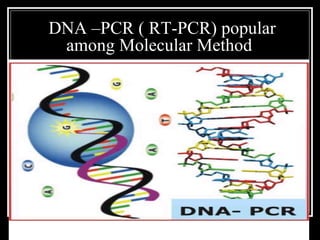 DNA –PCR ( RT-PCR) popular
among Molecular Method
 