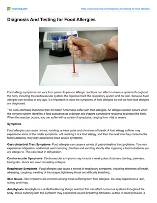 Diagnosis and testing for food allergies | PDF