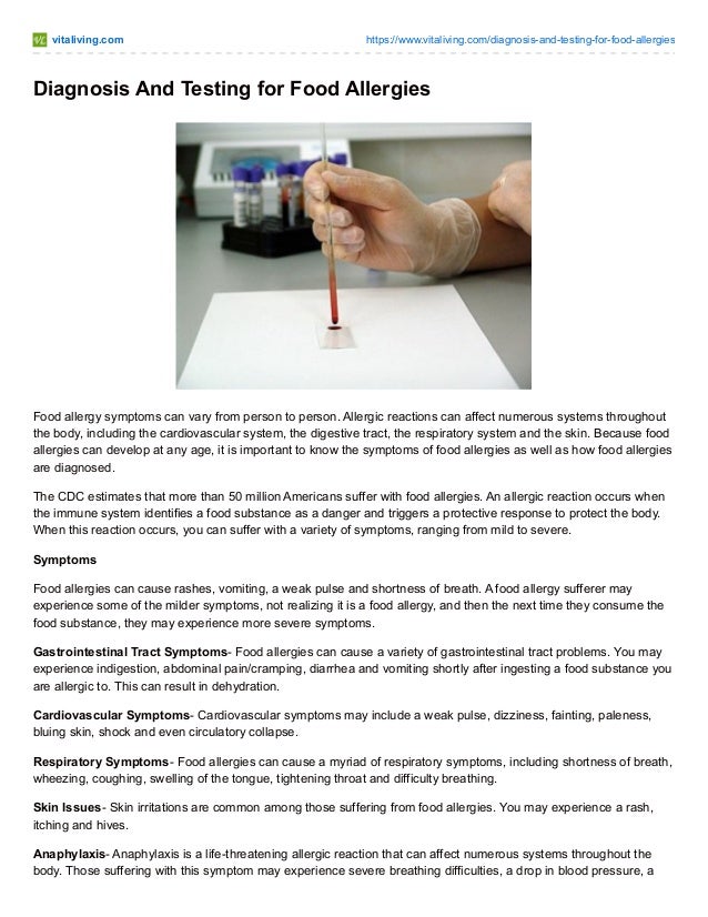 Diagnosis and testing for food allergies