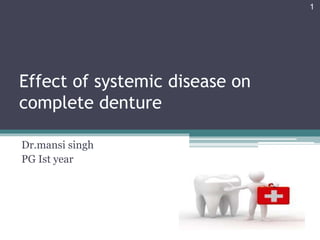 Effect of systemic disease on
complete denture
Dr.mansi singh
PG Ist year
1
 