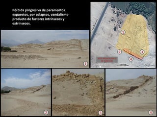 Pérdida progresiva de paramentos expuestos, por colapsos, vandalismo producto de factores intrínsecos y extrínsecos. 
3 
2 
4 
3 
2 
1 
4 
1 