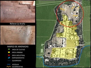 AREA URBANA 
AREA INDUSTRIAL 
EMPOZAMIENTO 
---- 
QUEBRADAS 
ACEQUIA 
ESCORRENTIAS 
AREA DE CULTIVO 
MAPEO DE AMENAZAS 
Relieve La Araña  