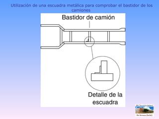 Utilización de una escuadra metálica para comprobar el bastidor de los camiones  