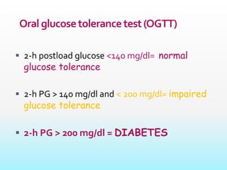 HOW TO PERFORM
ORAL GLUCOSE TOLERANCE TEST ?
dissolve 75 gr glucose in a glass of drinking water
(200-300 ml water)
Ask pa...