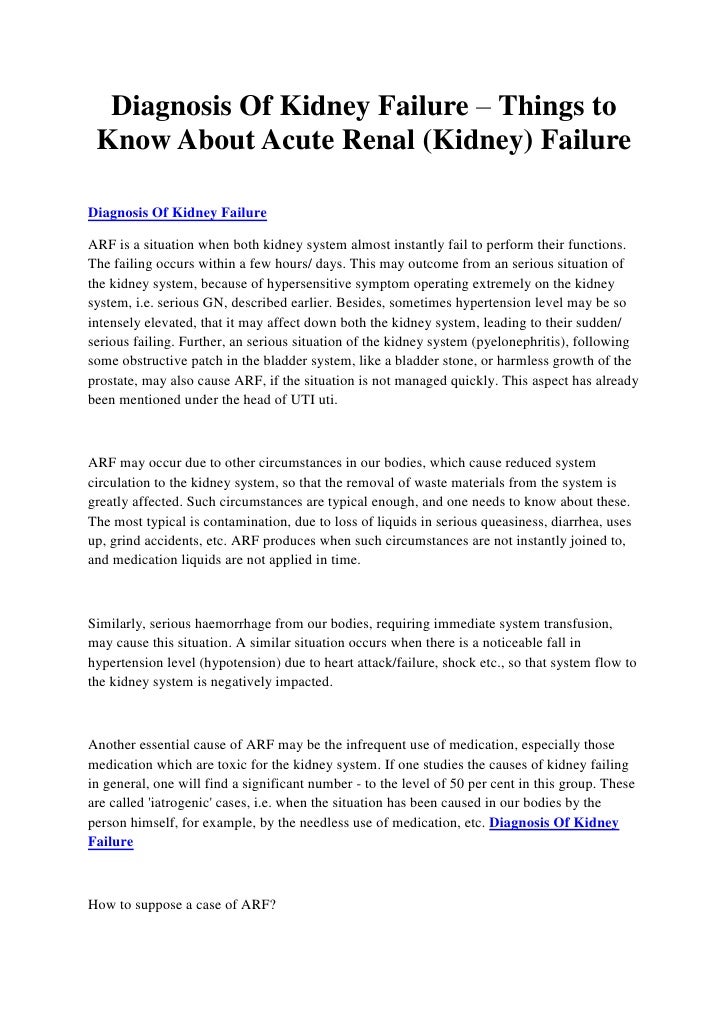 Diagnosis Of Kidney Failure Things to Know About Acute Renal (Kidne…