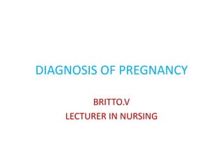 DIAGNOSIS OF PREGNANCY
BRITTO.V
LECTURER IN NURSING
 