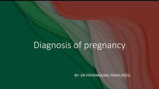 Diagnosis of pregnancy
BY- DR.PRIYANKA(MS, FMAS,FGES)
 