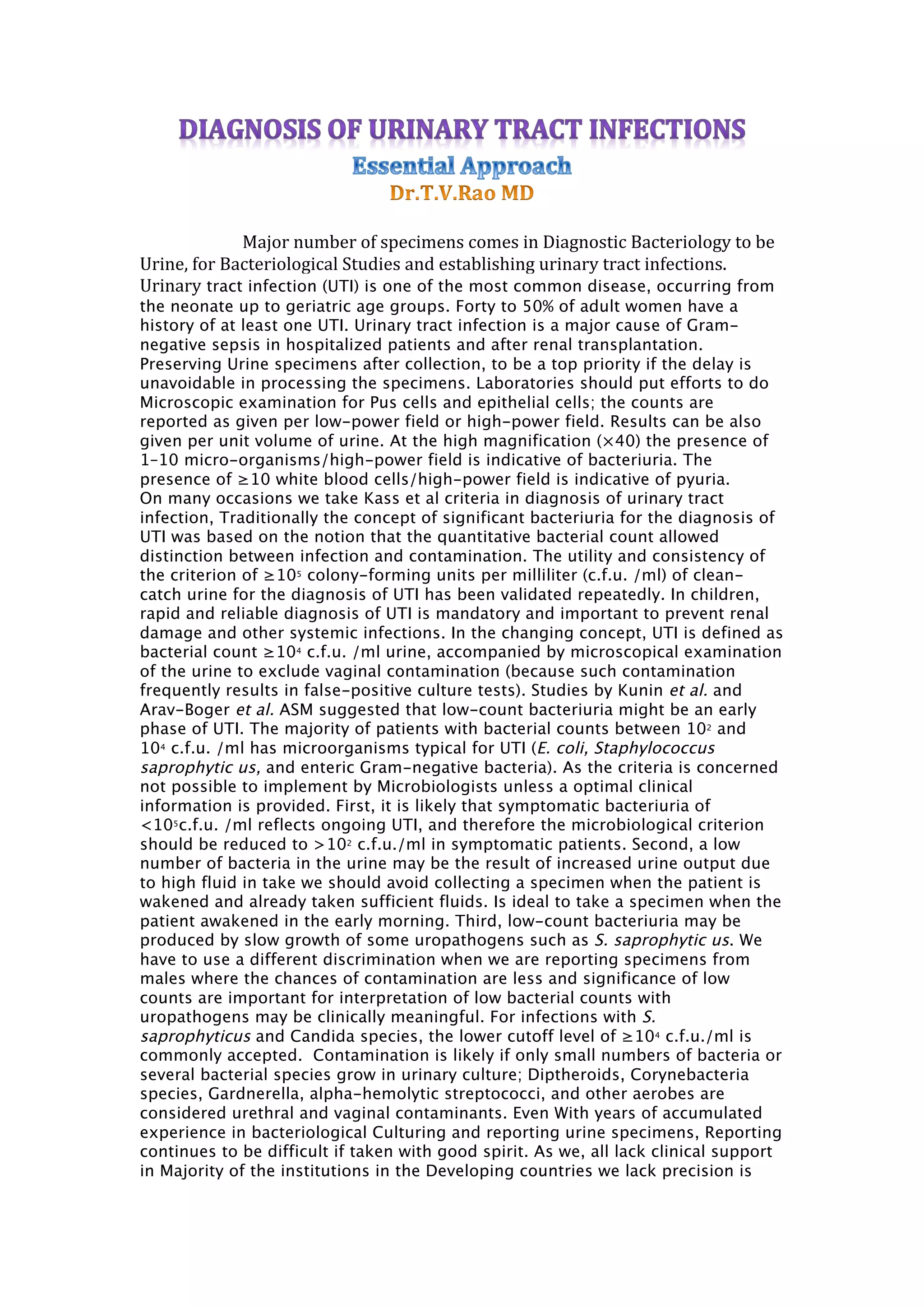 URINARY TRACT INFECTION - ESSENTIAL APPROACH | PDF