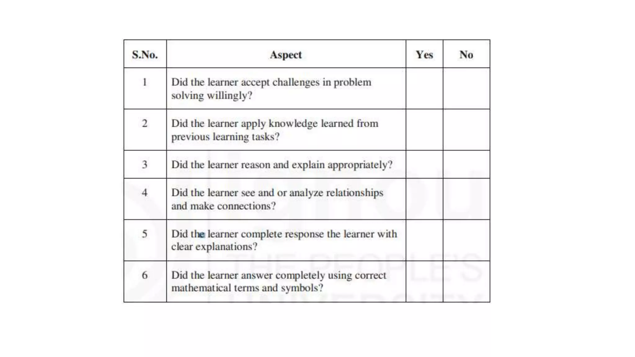 Tools for assessment in mathematics, observation, rating scale ...